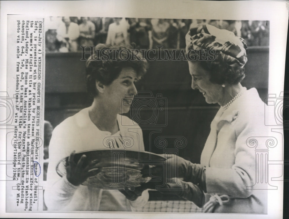 1964 Press Photo Tennis player Marie Bueno and Princess Marina of Kent - Historic Images