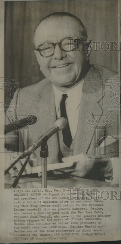 1967 Press Photo Baseball Owner St Louis Cardinals August Busch - Historic Images