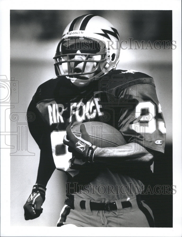 Press Photo Air Force Running Back Jason Crandall takes the ball up field. - Historic Images