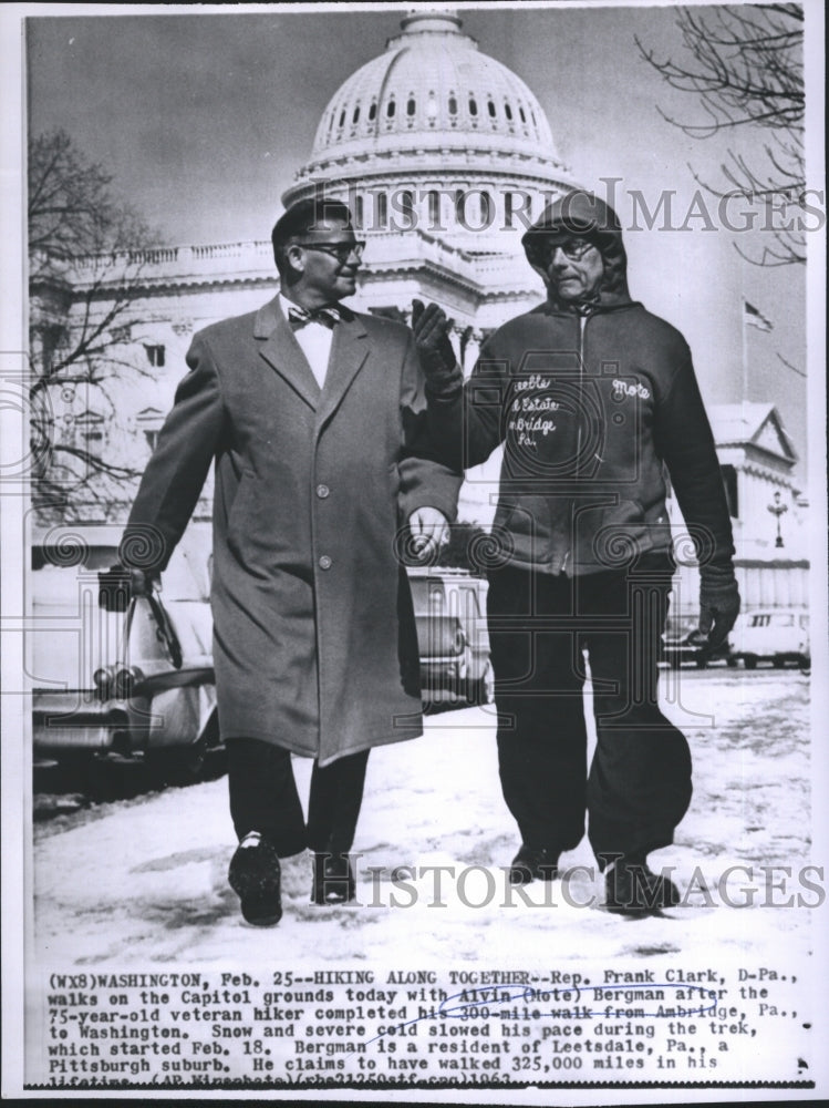 1963 Press Photo Rep Frank Clark &amp; Alvin Bergman after he complete 300 mile walk - Historic Images