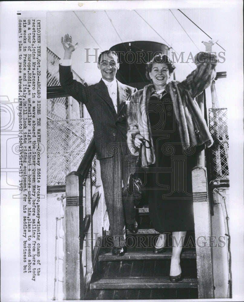1952 Jockey Eddie Arcaro and Wife On European Vacation - Historic Images