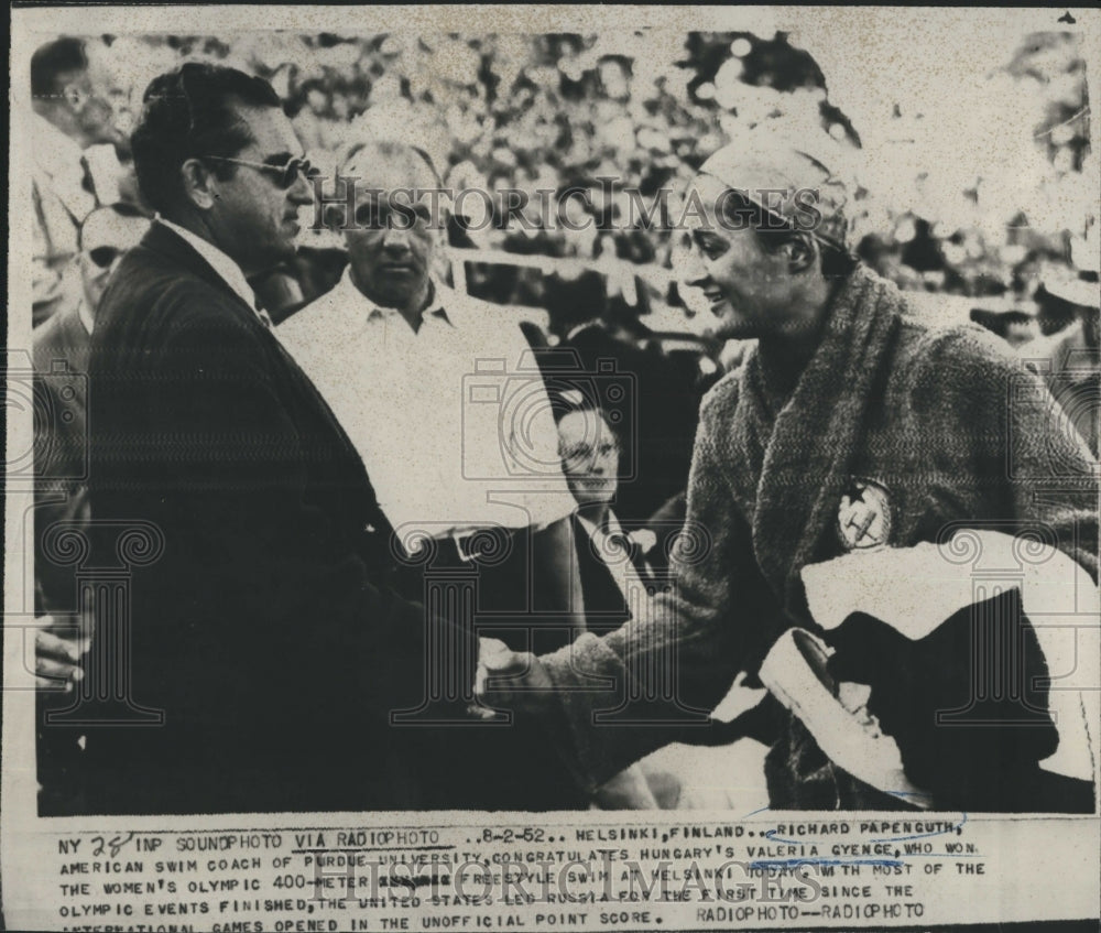 1952 Press Photo Valerie Gyenge Olympic Winner and Coach Richard Papenguth. - Historic Images