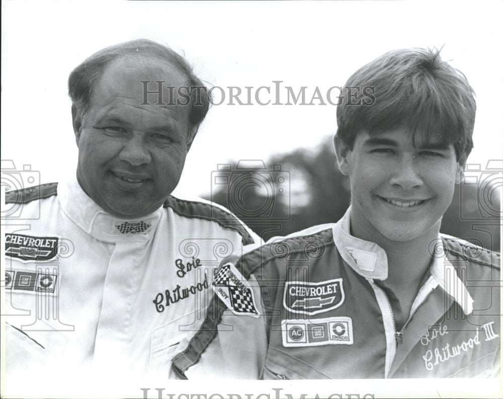 1985 Press Photo Joie Chittwood American racecar driver  and son Joie III - Historic Images