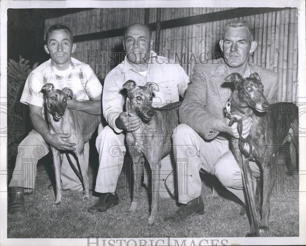 1957 Press Photo Dog Trainers Frank Castigetti, Al Marcello, &amp; John Currid - Historic Images