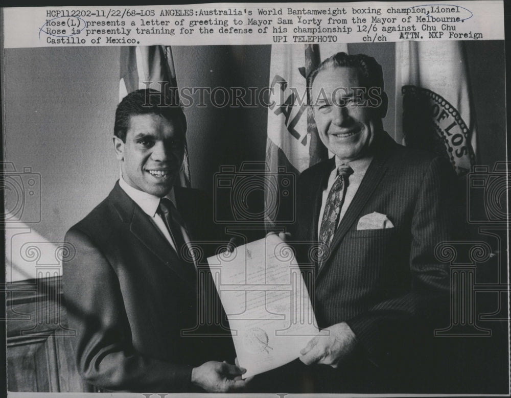 1968 World Bantamweight Champ Lionel Rose with LA Mayor Sam Yorty-Historic Images