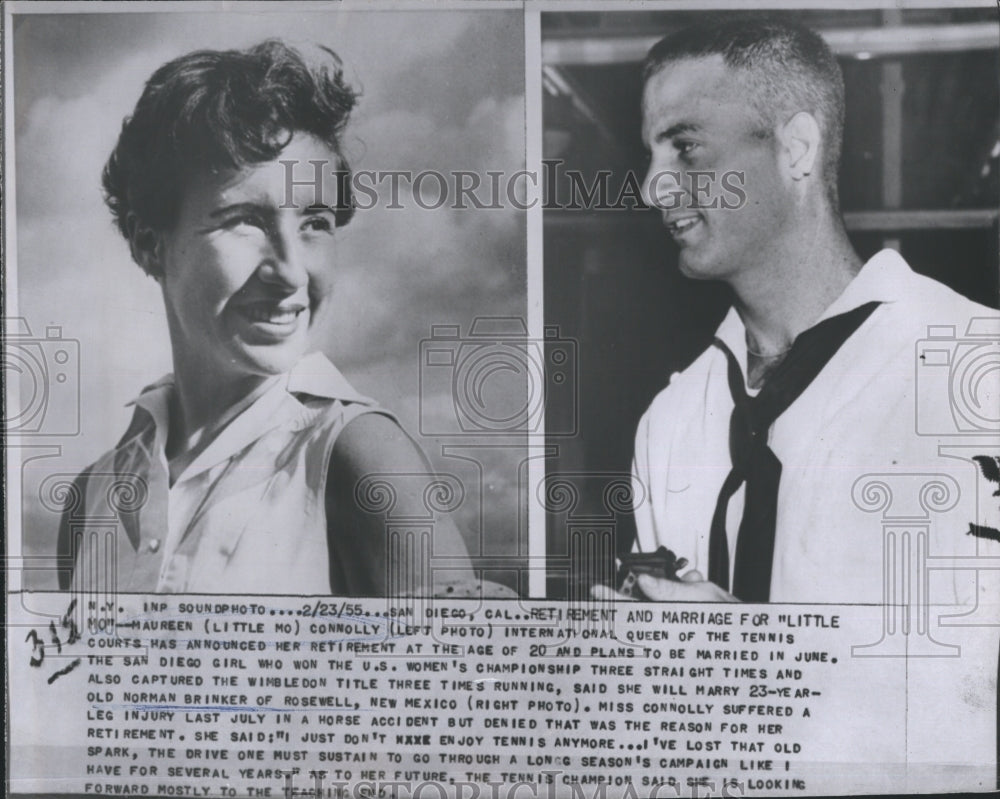 1955 Press Photo Maureen Connolly international queen tennis courts marry Norman - Historic Images