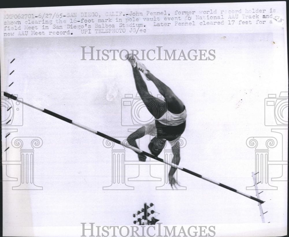 1965 Press Photo John Pennel Pole Vault 16 Foot Mark National AUU - RSH35423 - Historic Images