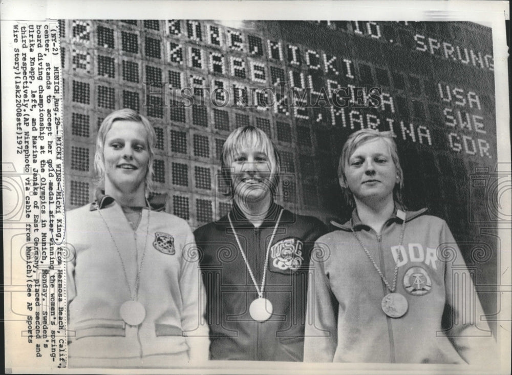 1972 Press Photo Micki King gold medal women&#39;s springboard diving championship - Historic Images