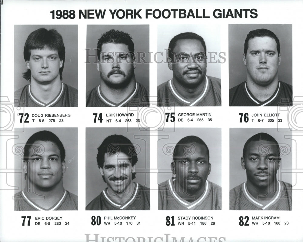 1988 Press Photo New York Football Giants Riesenberg Howard Martin Elliott - Historic Images