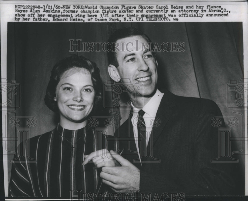 1960 Press Photo World Champion Figure Skater Carol Heiss fiance Hayes Alan - Historic Images