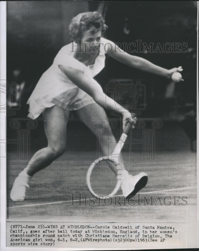 1963 Press Photo Carole Caldwell Won Wimbledon Against Christiane Marcellis - Historic Images