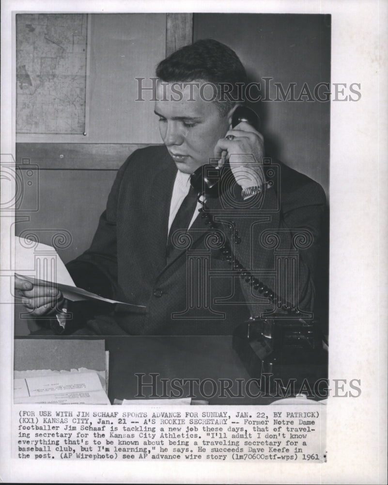 1961 Press Photo Jim Schaaf Traveling Secretary Kansas City Athletics - Historic Images