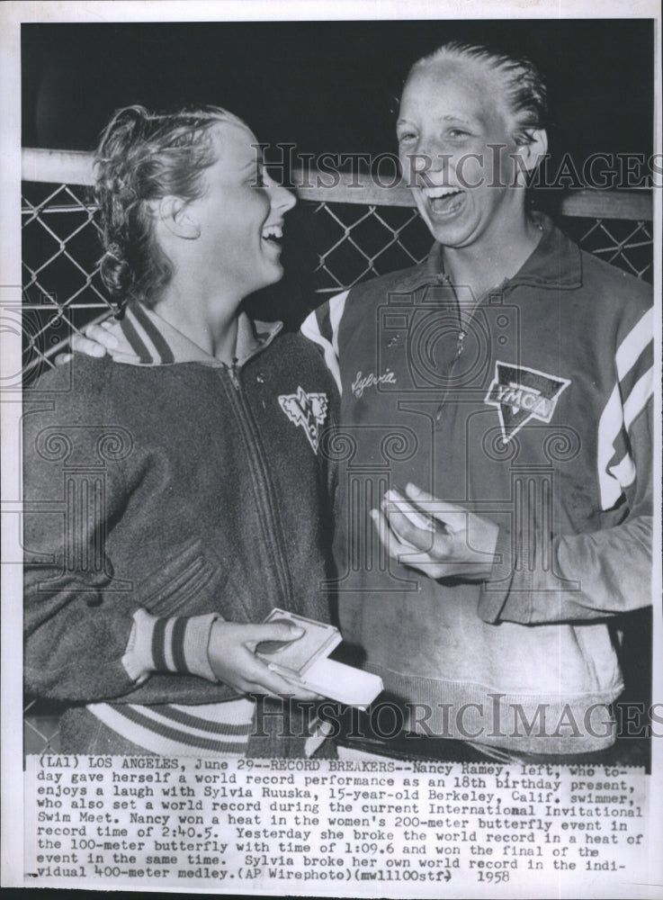 1958 Swimmer Nancy Ramey with Sylvia Ruuska-Historic Images