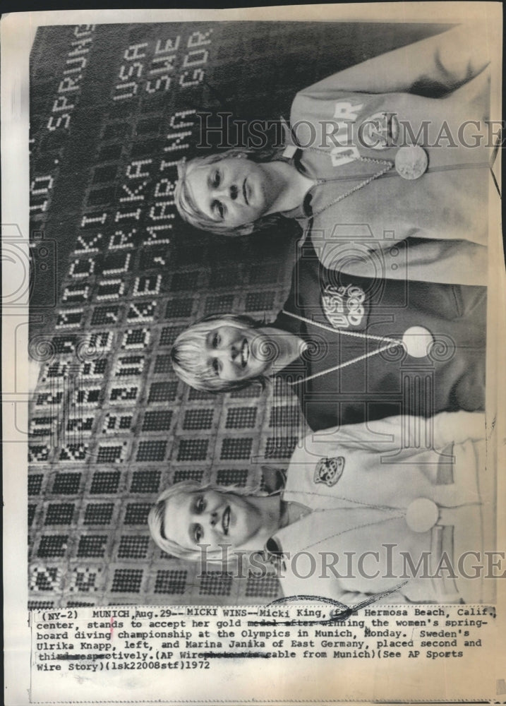 1972 Press Photo Micki King Olympic Gold Medal Spring Diving - Historic Images