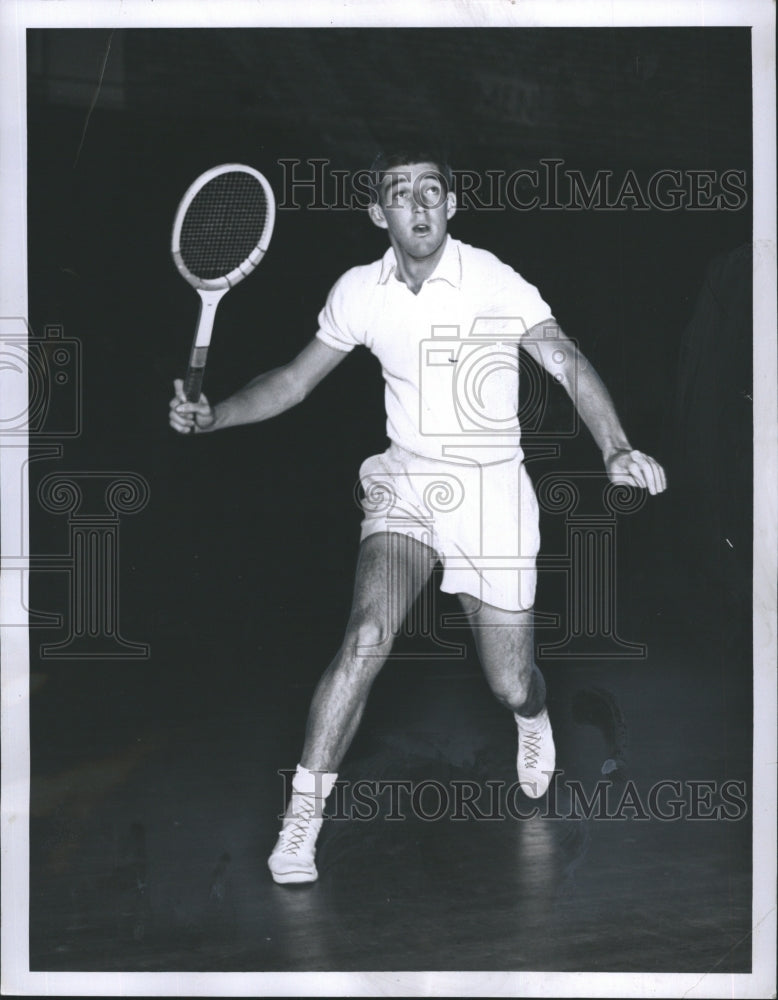 1961 Press Photo Carry McKay Pro Tennis World Newcomer Plays Alex Olmedo - Historic Images