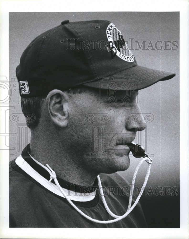 Press Photo baseball coach referee blowing whistle - Historic Images