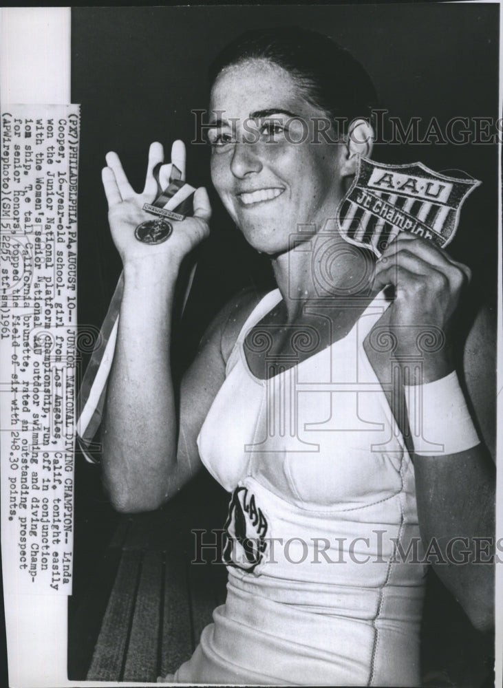 1961 Press Photo Linda Cooper womens Diving Champion - Historic Images