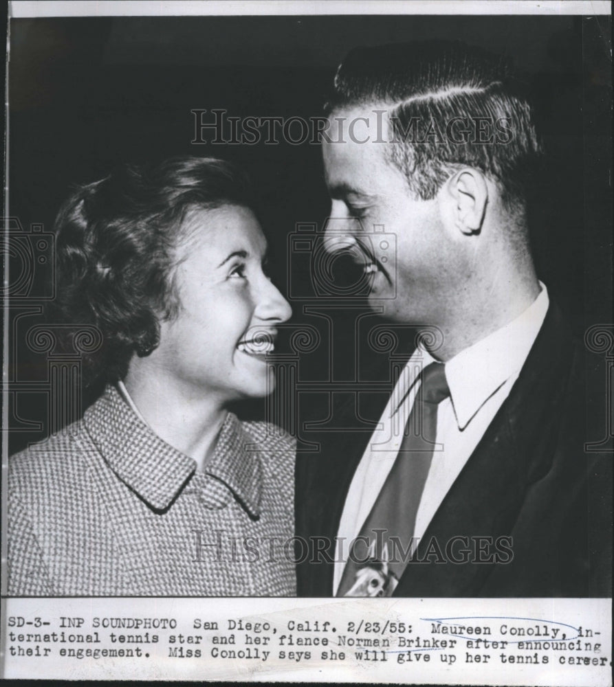 1955 Press Photo Tennis Player Maureen Conolly and her Husband Norman Brinker - Historic Images