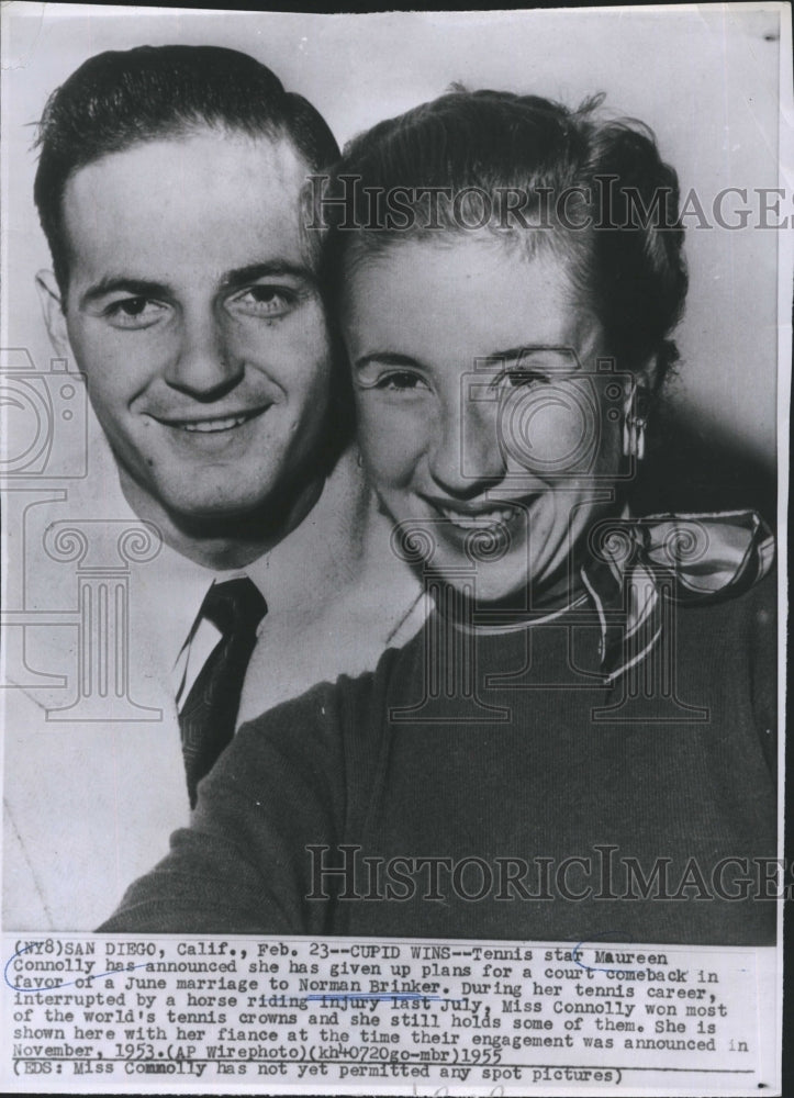 1955 Press Photo Tennis Player Maureen Connolly and her Husband Norman Brinker - Historic Images