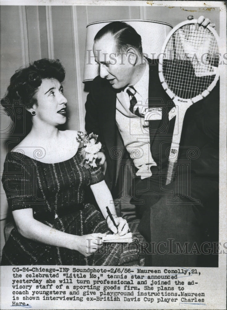 1956 Press Photo Maureen Conolly Little Mo Tennis Star Charles HAre - RSH36975 - Historic Images