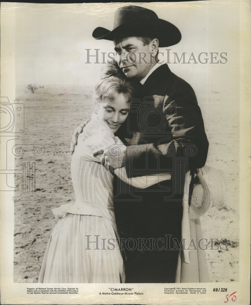 1961 Press Photo Actors Glenn Ford &amp; Maria Schell in &quot;Cimarron&quot; Western Film - Historic Images