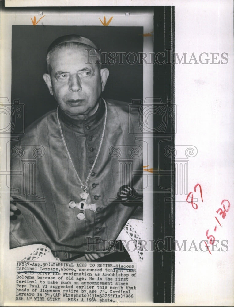 1964 Press Photo Giacomo Cardinal Lercaro asks to retire because of his age. - Historic Images