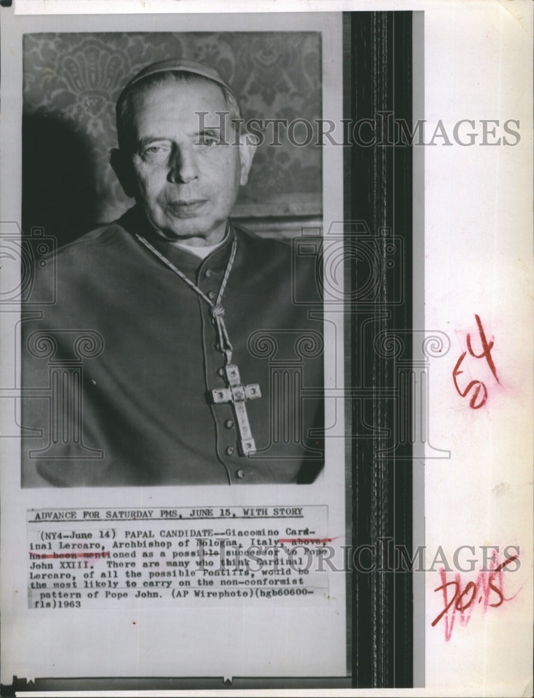 1963 Press Photo Giacomino Cardinal Lercaro, Archbishop of Bologna, Italy - Historic Images