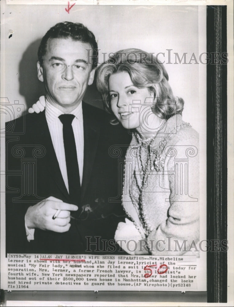 1964 Press Photo Alan Jay Lerner and wife. - Historic Images