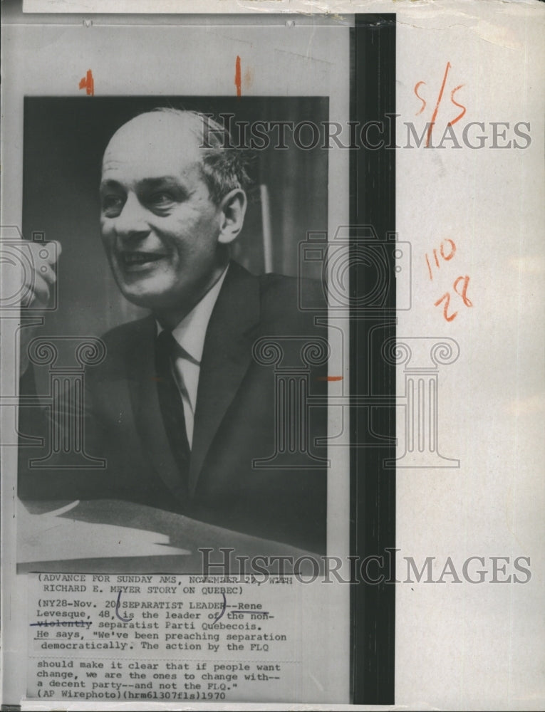 1975 Press Photo Separatist leader Rene Levesque is the leader of the - Historic Images