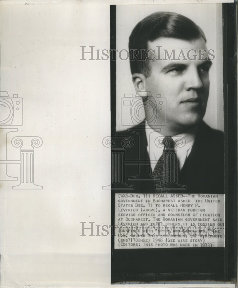 1948 Press Photo The Romanian Gov. asked the United States  to recall Henry P. L - Historic Images