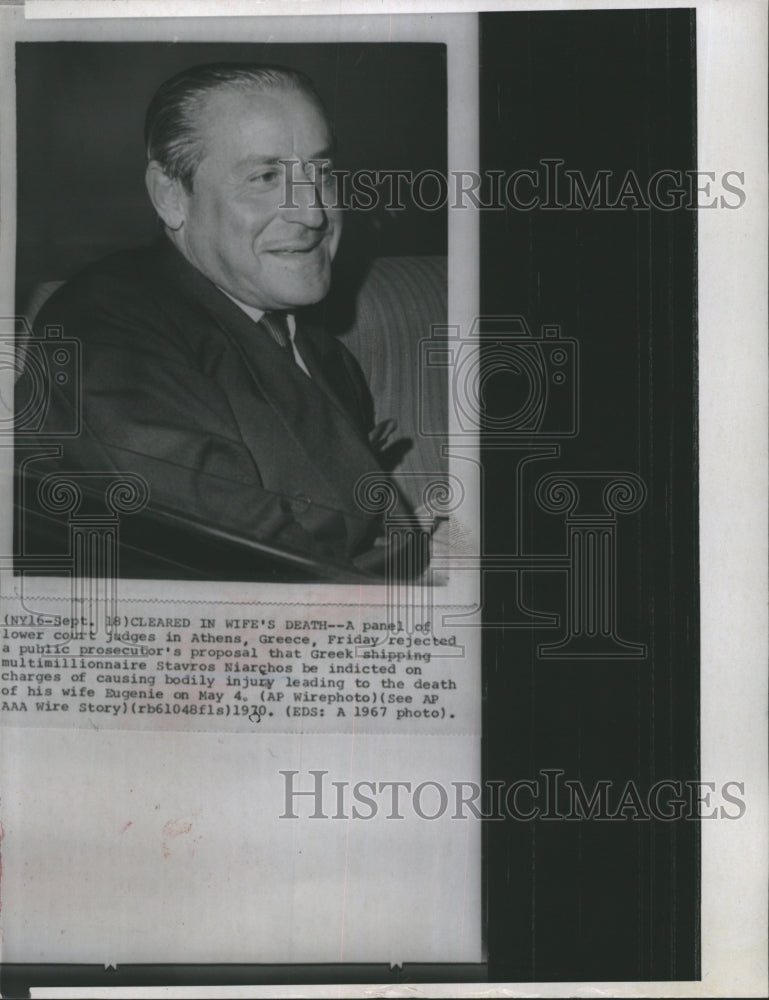 1967 Press Photo Stavros Niarchos cleared of charges in his wife's death. - Historic Images
