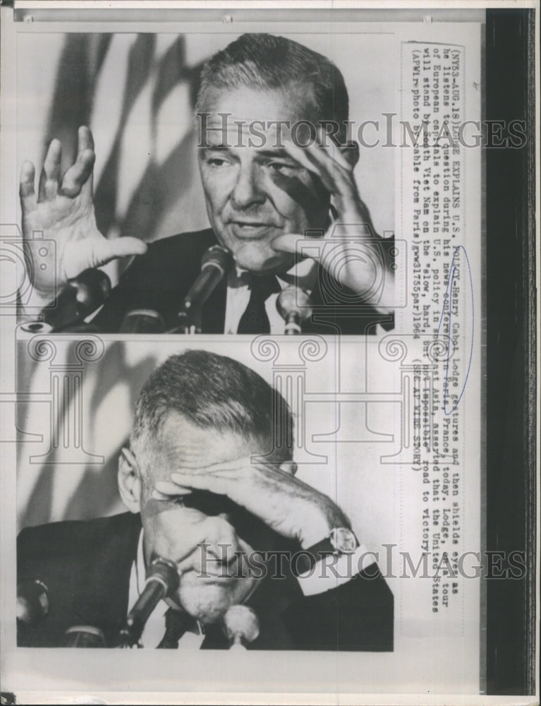 1964 Press Photo 2 pics Henry Cabot Lodge at conference in Paris. - Historic Images