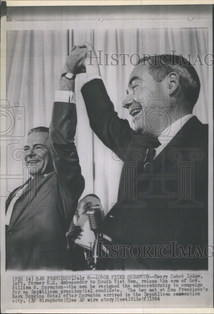 1964 Press Photo Henry Cabot Lodge is meets with William W. Scranton - Historic Images