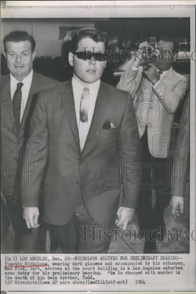 1964 Press Photo Timothy Nicholsos wearing dark glasses - Historic Images