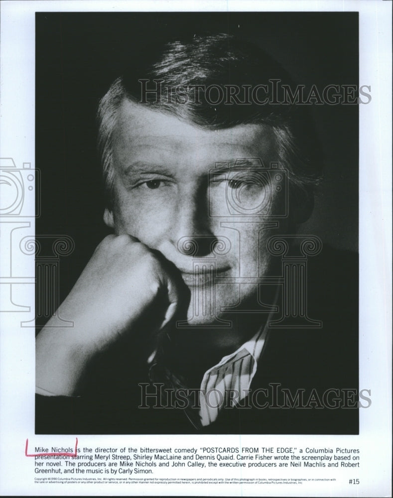 1990 Press Photo Mike Nichols Director Postcards From Edge Columbia Pictures - Historic Images