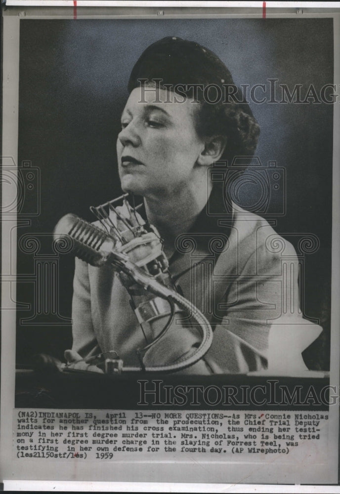 1959 Press Photo Mrs. Connie Nicholas during cross examination. - RSH39499 - Historic Images