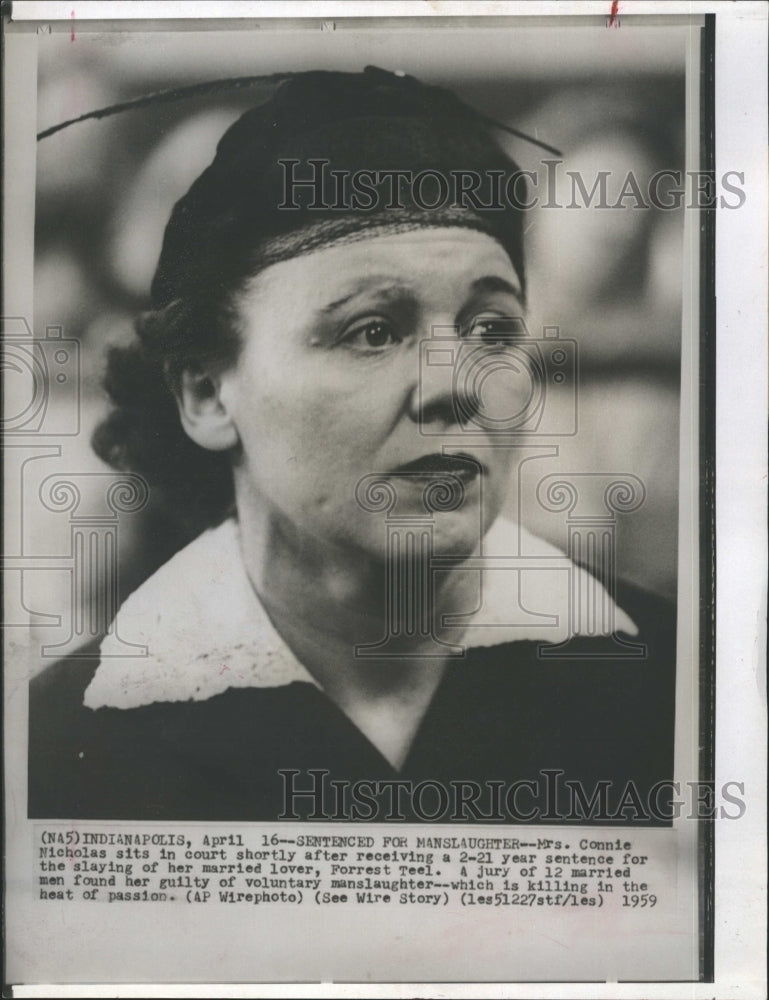 1959 Press Photo Mrs. Connie Nicholas sentenced for slaying her married lover. - Historic Images