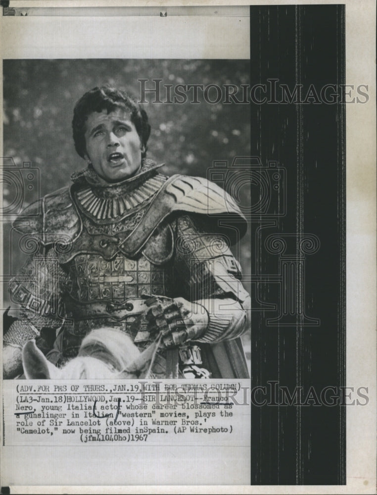 1967 Press Photo Franco Nero Italian Actor star as Sir Lancelot. - Historic Images