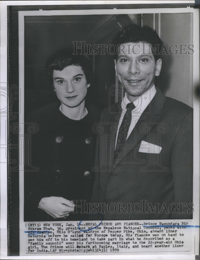 1959 Press Photo Prince Basundara poses with his fiance - RSH40267 - Historic Images