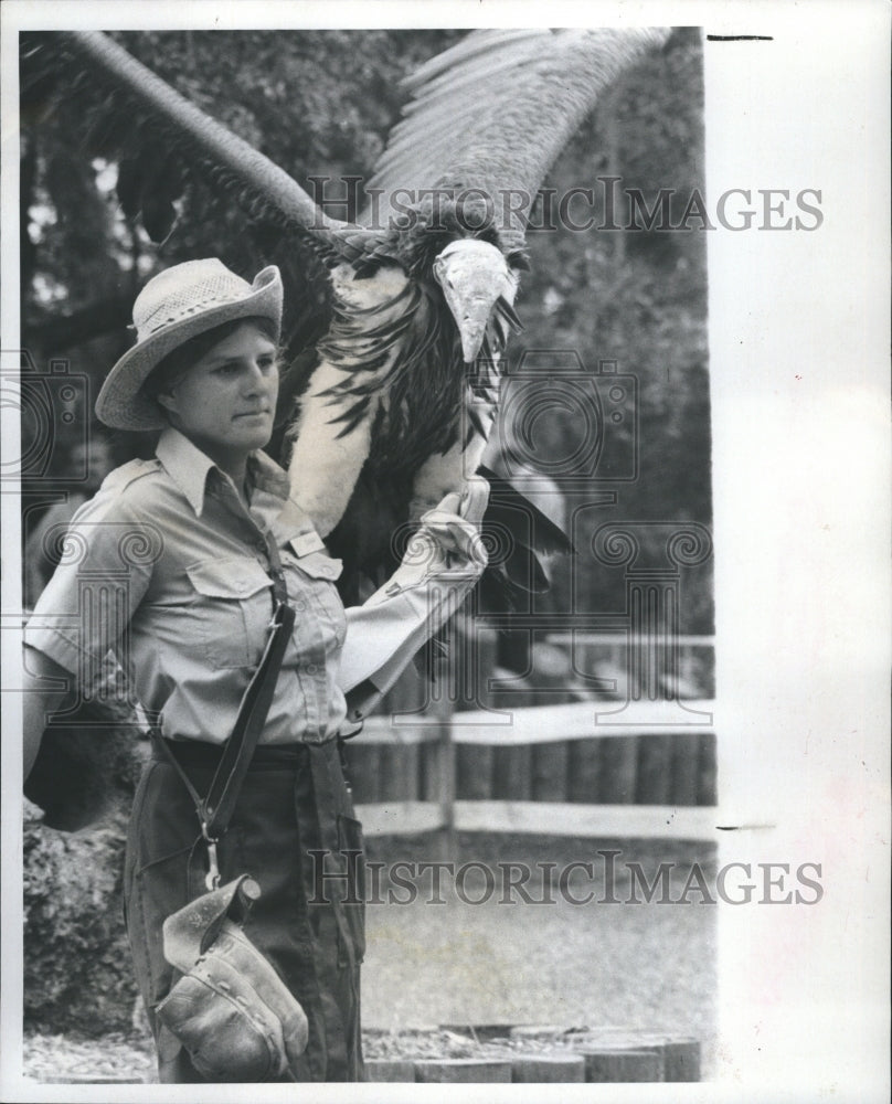 1977 Press Photo Dana Proeger Trainer at Weeki Wachee Bird of Prey show. - Historic Images