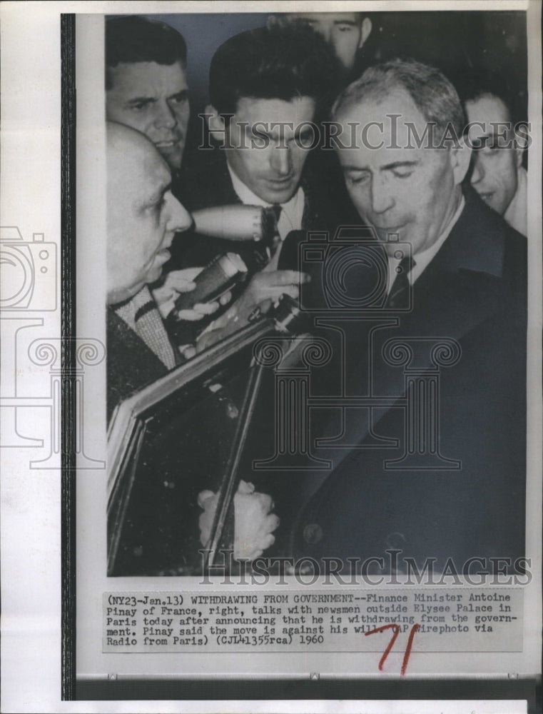 1960 Press Photo Antoine Pinay Finance Minister of France. - RSH40883 - Historic Images