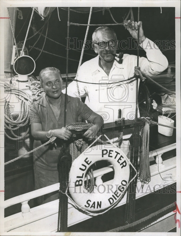 1956 Press Photo Captian and Mrs. Phillips aboard Blue Peter - Historic Images