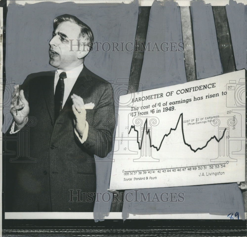 1955 J.A. Livingston giving presentation on Economics - Historic Images