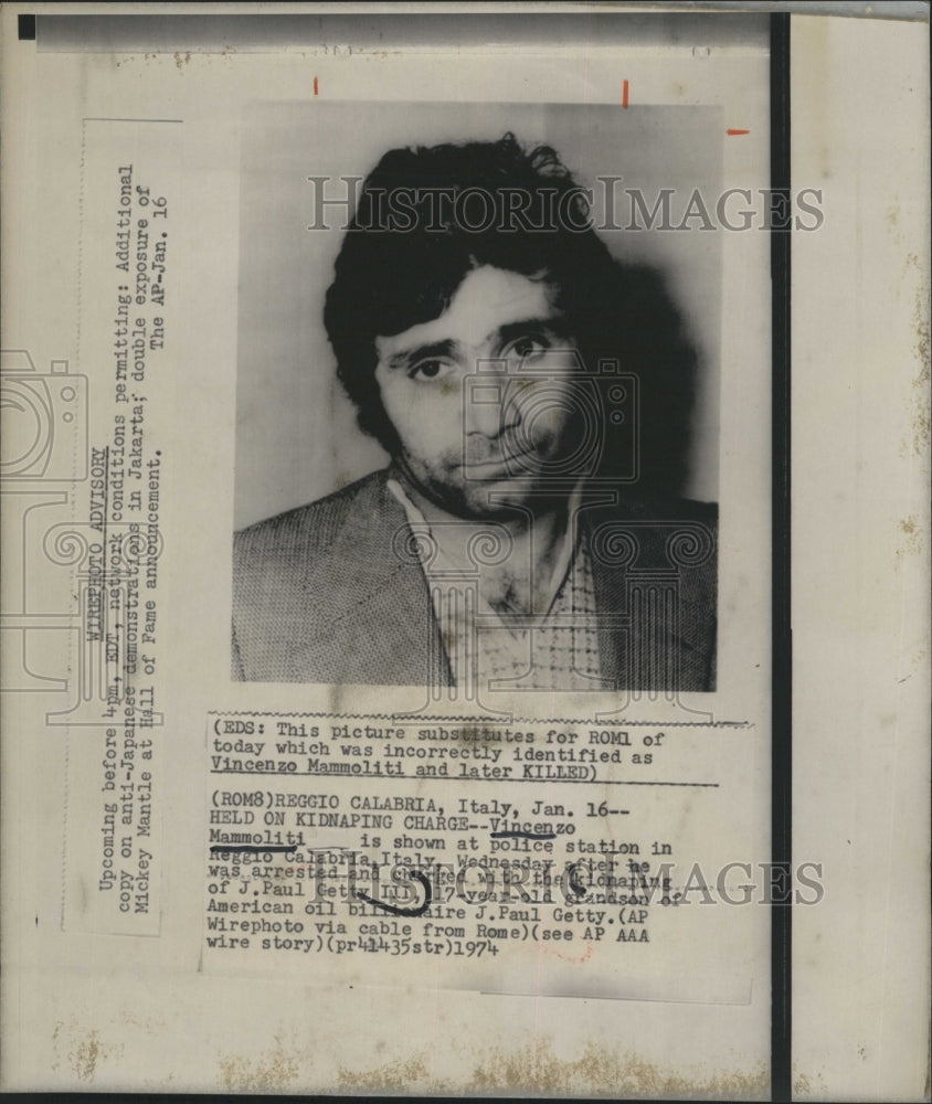1974 Vincenzo Mammoliti charge for kidnapping.  - Historic Images