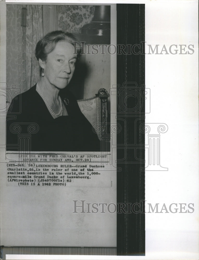 1962 Grand Duchess Charlotte, ruler of Luxembourg  - Historic Images