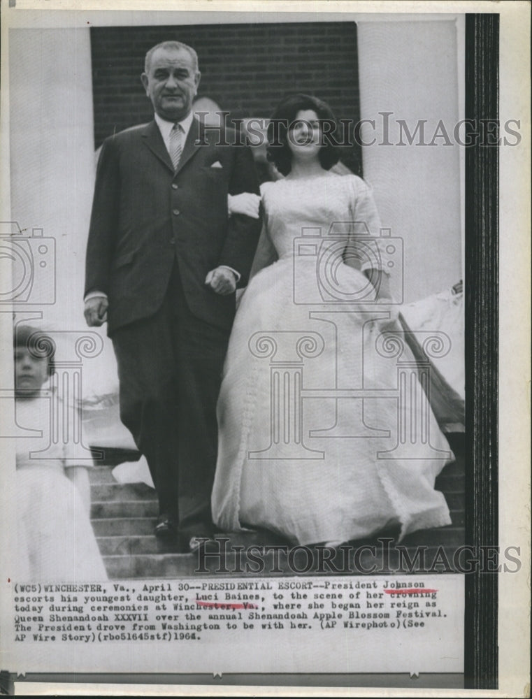 1964 President Johnson escorts daughter, Luci Baines to coronation - Historic Images