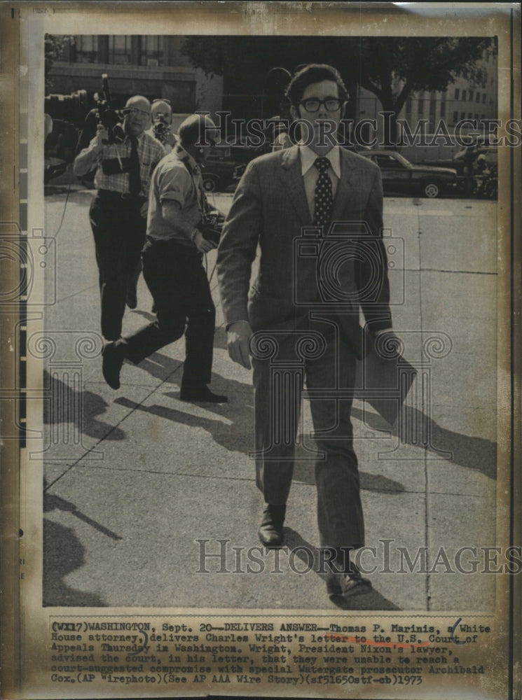 1973 Thomas Marinis White House Attorney Delivers Wright Letter - Historic Images