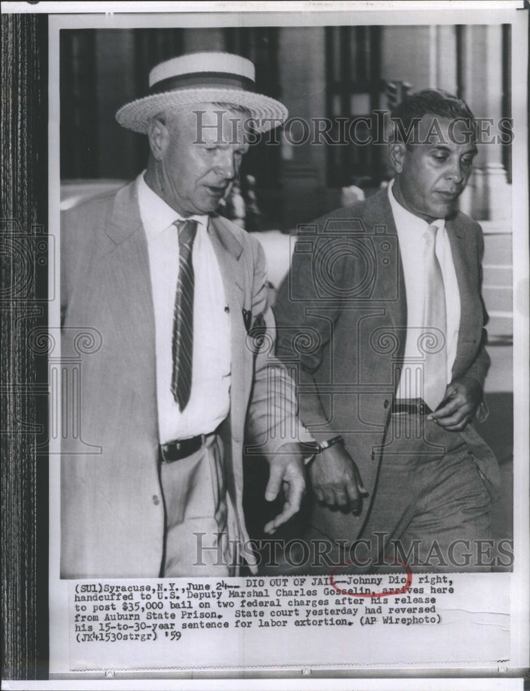 1959 Johnny Dio Out Of Jail Marshal Charles Gosselin Auburn Prison - Historic Images