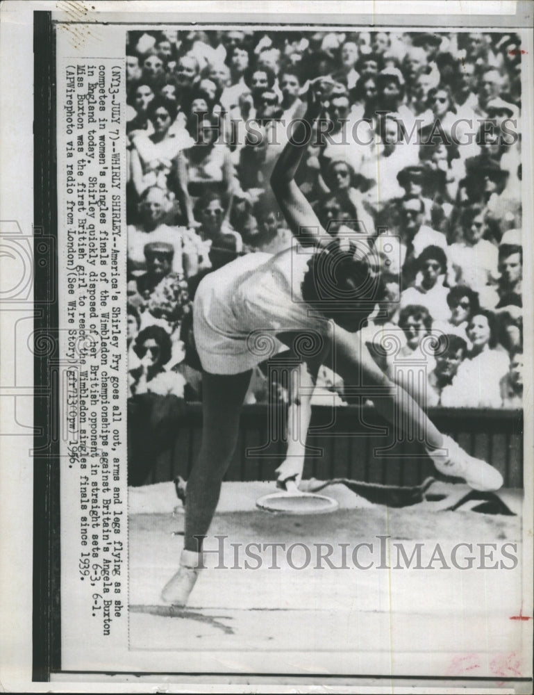 1956 Tennis player Shirley Fry competes at Wimbledon  - Historic Images