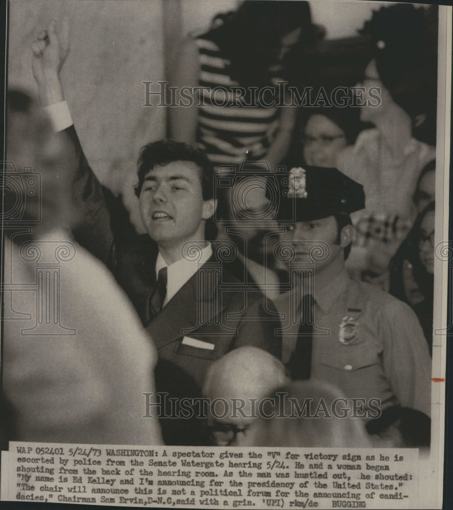 1973 Spectator Ed Kelley Escorted from Senate Watergate Hearing - Historic Images